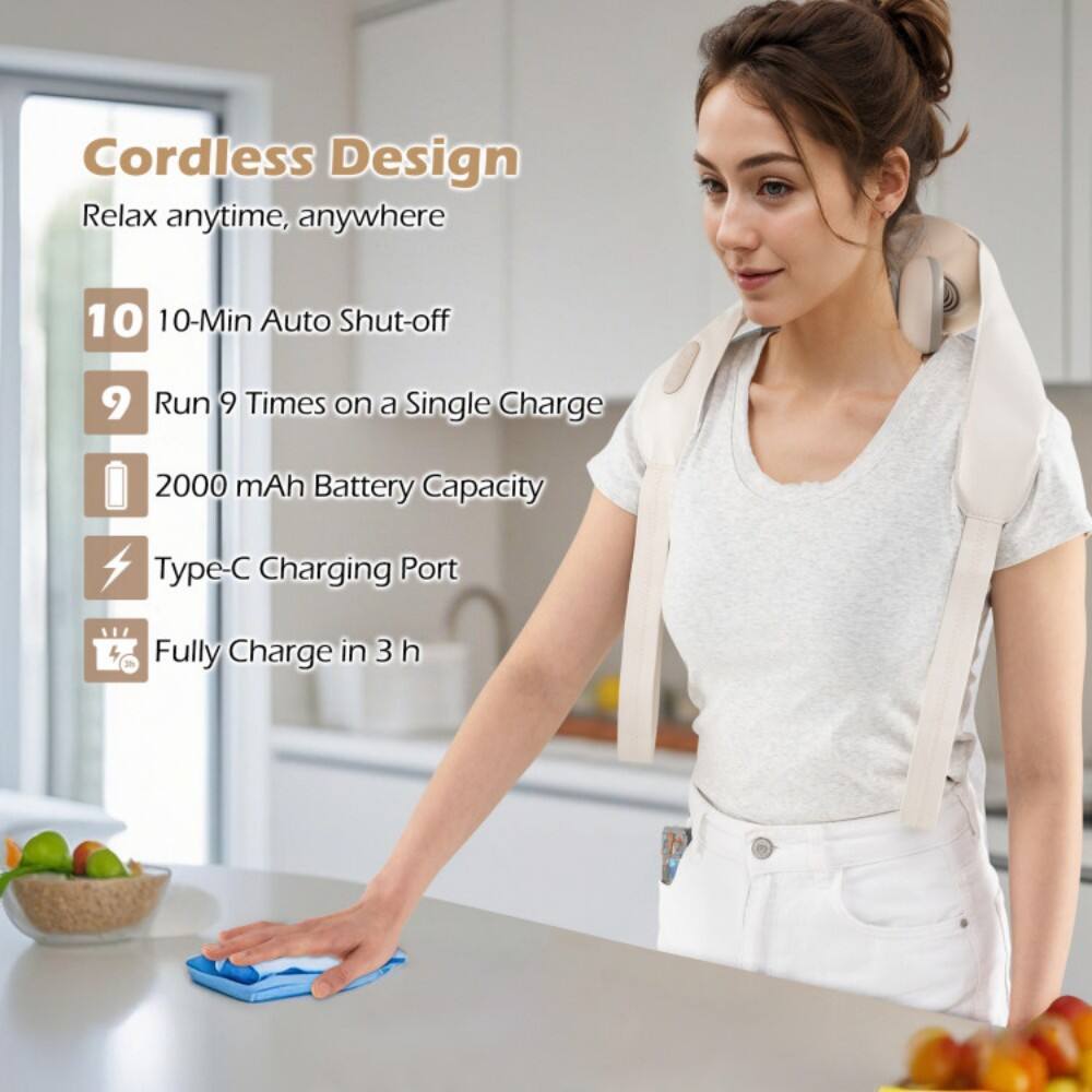 Cordless Design  
Relax anytime, anywhere  

10-Min Auto Shut-off  
Run 9 Times on a Single Charge  
2000 mAh Battery Capacity  
Type-C Charging Port  
Fully Charge in 3 h