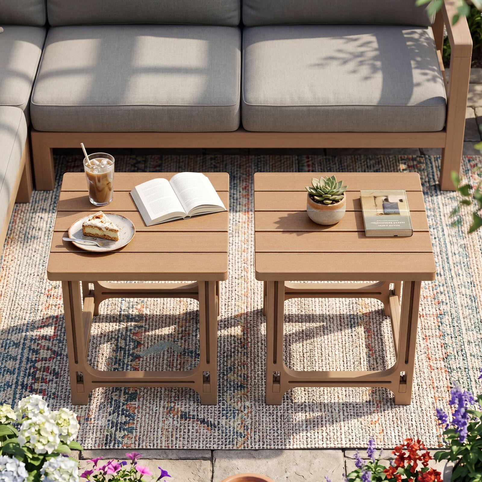 Alt View 5. Costway - Costway 18" Outdoor Adirondack Side Table with Slatted Surface, 0-Screw Assembly for Porch - Brown.