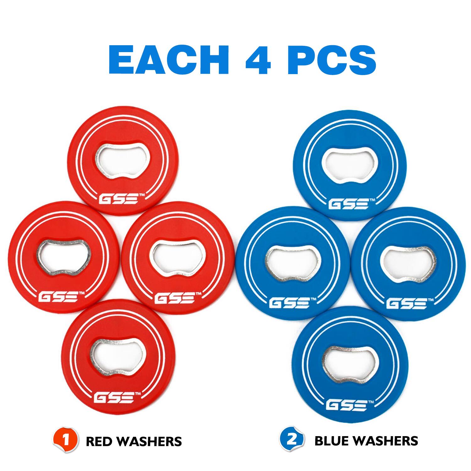 EACH 4 PCS

1 RED WASHERS

2 BLUE WASHERS