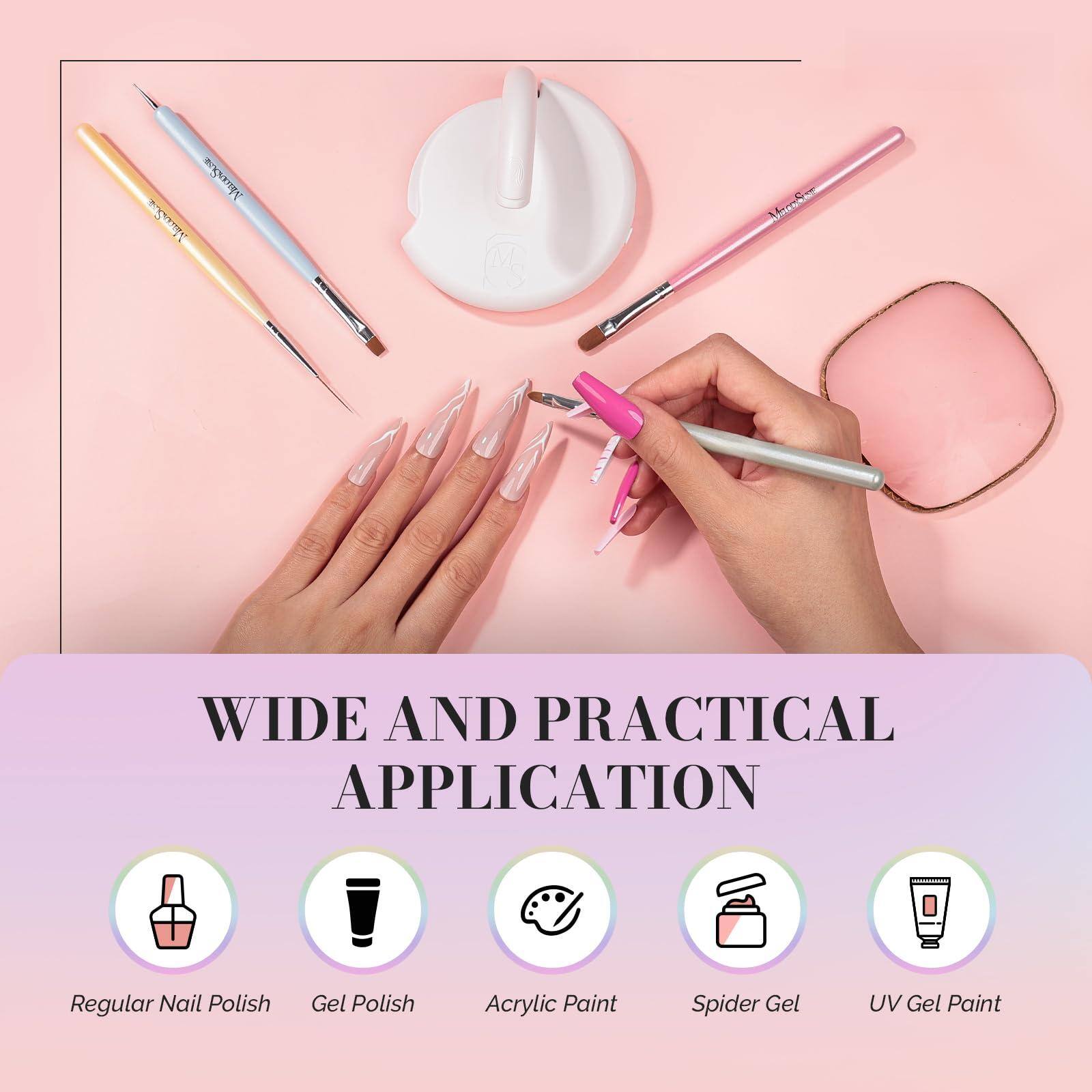 WIDE AND PRACTICAL APPLICATION

Regular Nail Polish  
Gel Polish  
Acrylic Paint  
Spider Gel  
UV Gel Paint