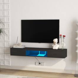 Z-Edge - Floating TV Shelf, 63'' Wall Mounted TV Stand Floating TV Console Media Entertainment Under TV Shelf for Living Room - Black