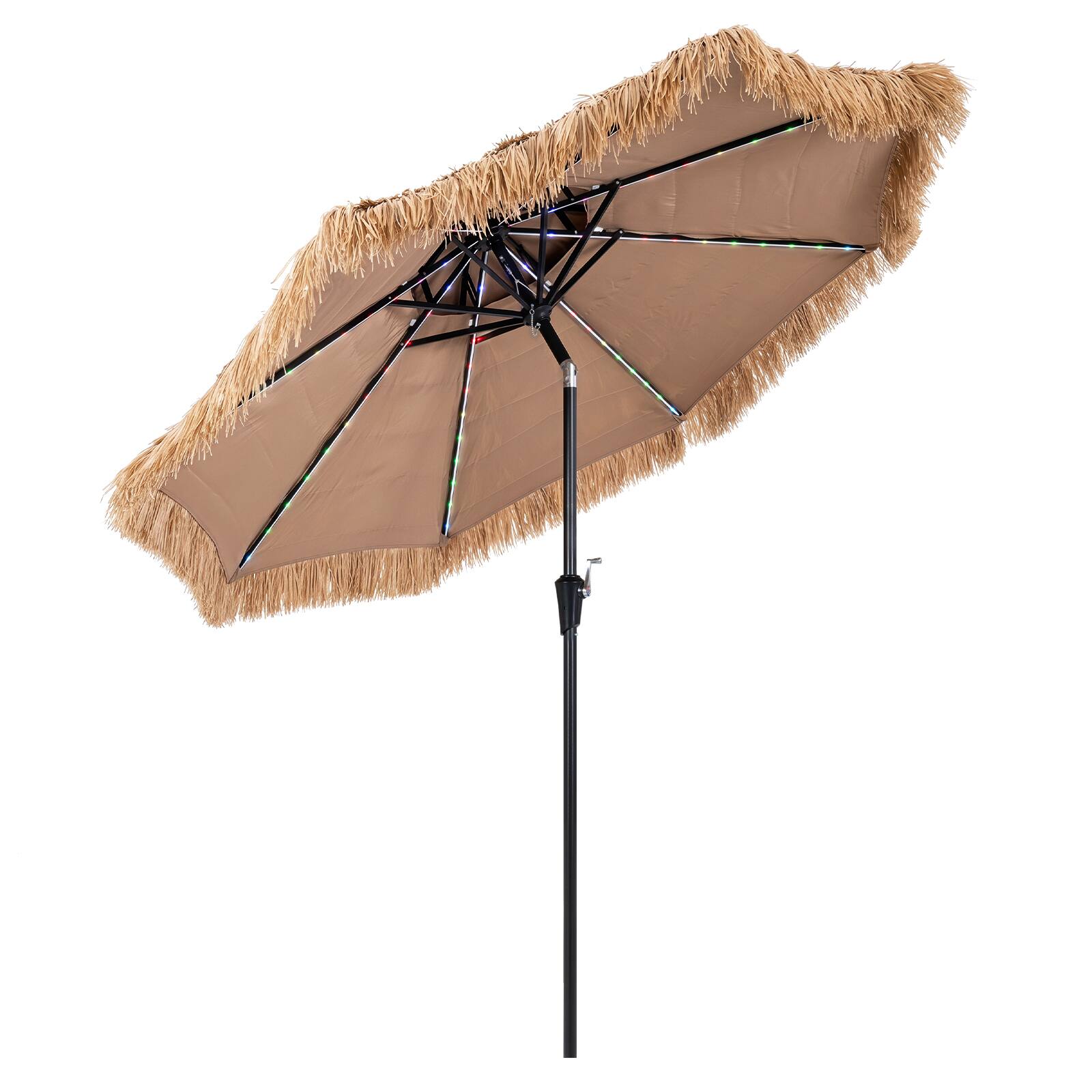 Alt View 9. Costway - Costway 9 FT Solar Thatched Tiki Umbrella with/without 96 Multi-colored Flowing Lights, 12 Modes - Natural+Black.