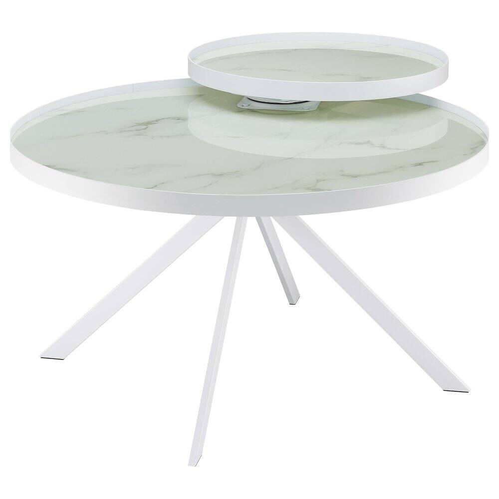 Alt View 3. Coaster Co. of America - Briggs Round Marble Printed Glass Top Coffee Table White - White.