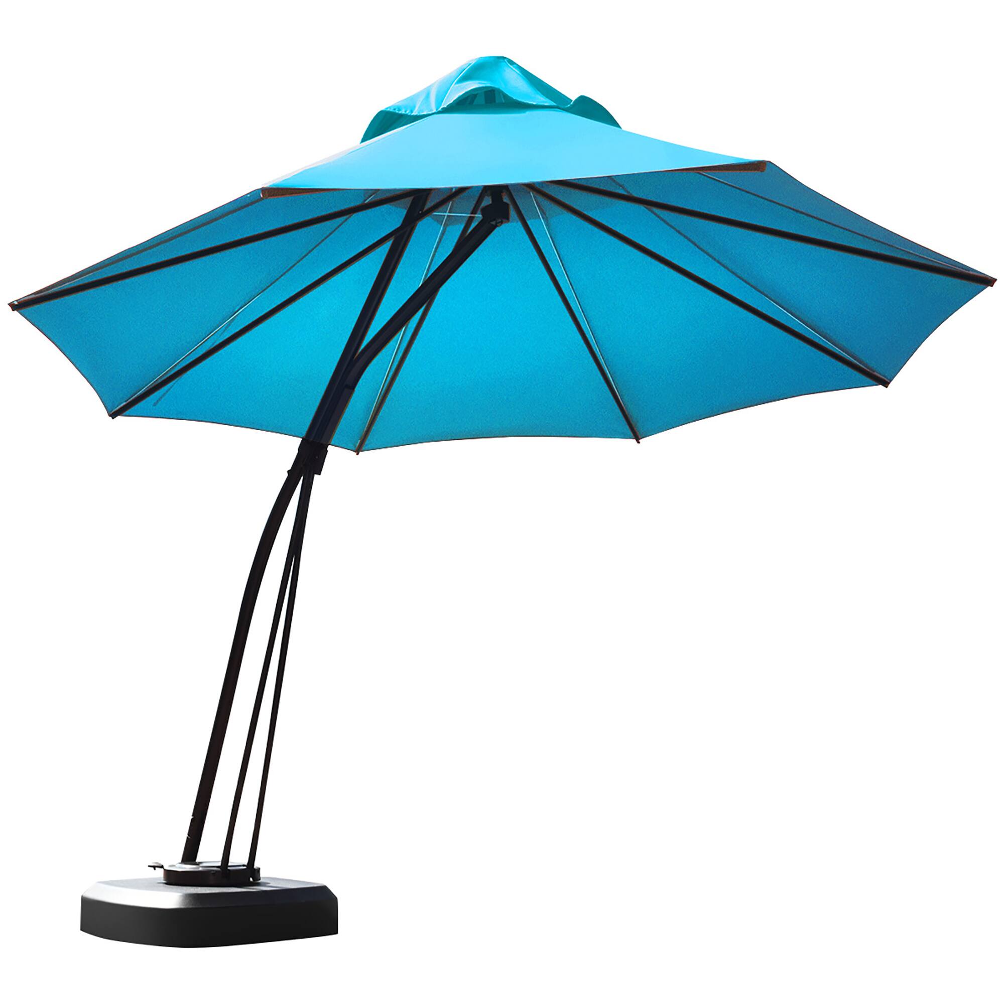 Alt View 1. Gymax - Gymax 11ft Patio Cantilever Hand Push Offset Hanging Umbrella w/ Wheels Base Turquoise - Turquoise.
