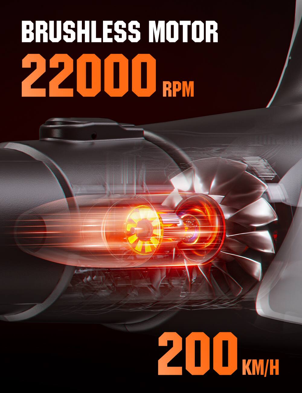 BRUSHLESS MOTOR
22000 RPM
200 KM/H