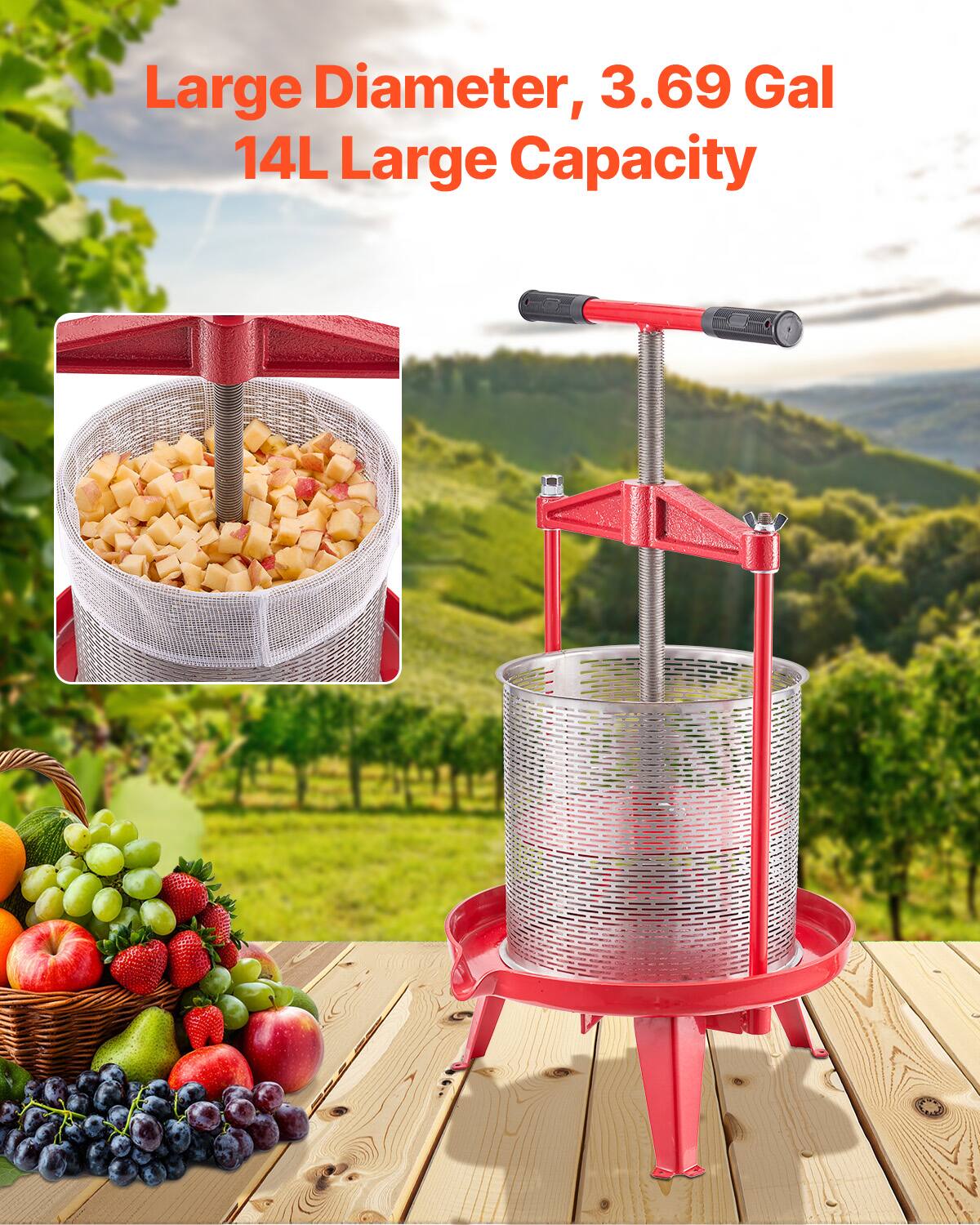Large Diameter, 3.69 Gal  
14L Large Capacity