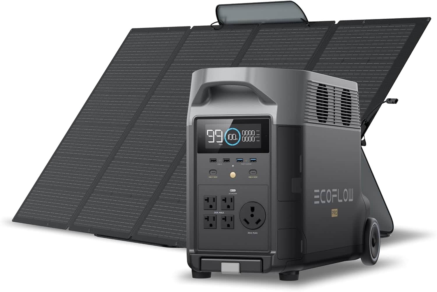 Bundle - EcoFlow - DELTA Pro Portable Power Station with 400W Solar Panel,4500W Output with X-Boost,Solar Generator for Home/Backup - Light Gray