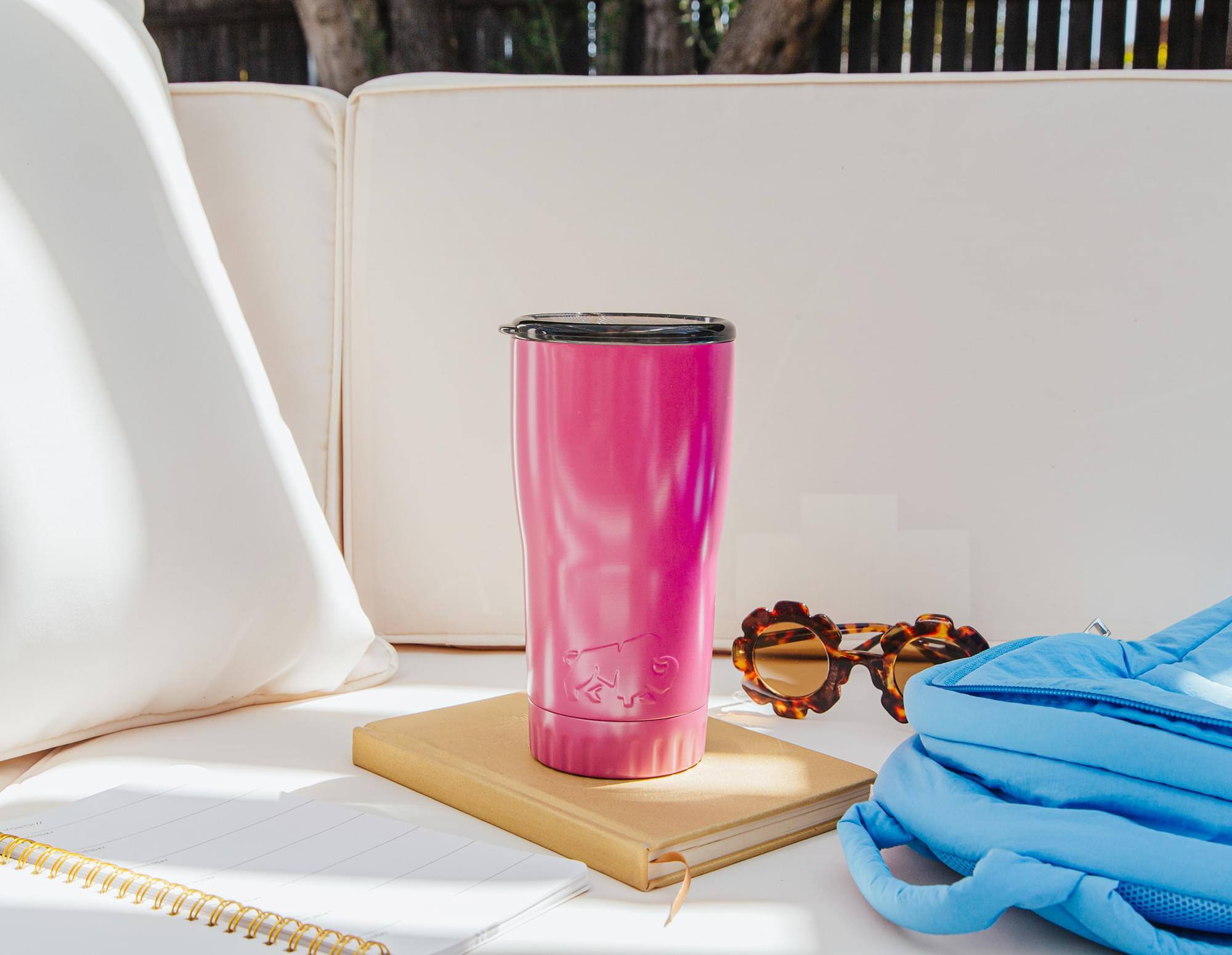 Alt View 5. Silver Buffalo - Metallic Hot Pink Stainless Steel Tumbler With Open-Sip Lid | Holds 20 Ounces - Pink.