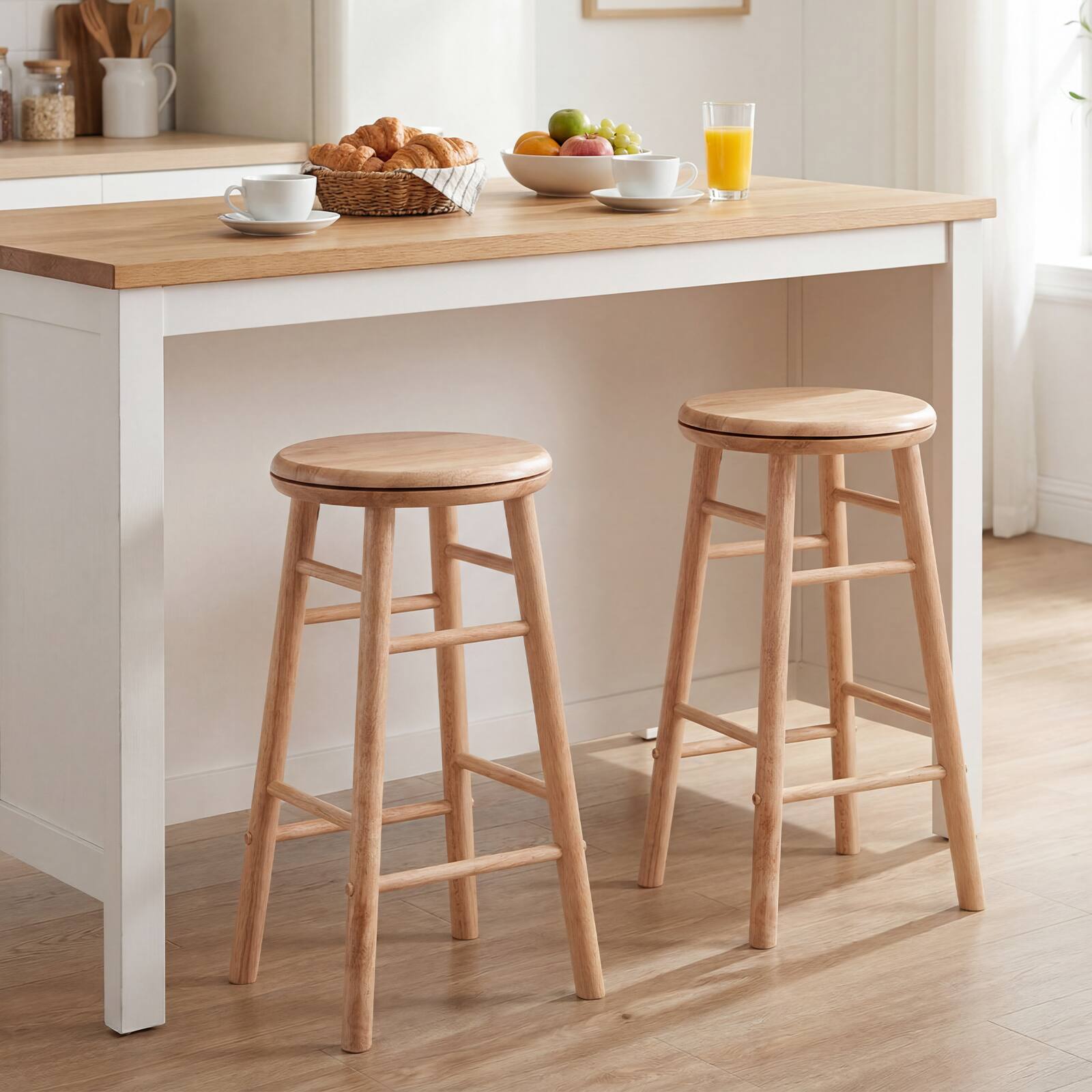 Alt View 3. Costway - Costway 24" Swivel Bar Stools Set of 2 with Backless Design, Footrests & Strong Crossbars - Natural.
