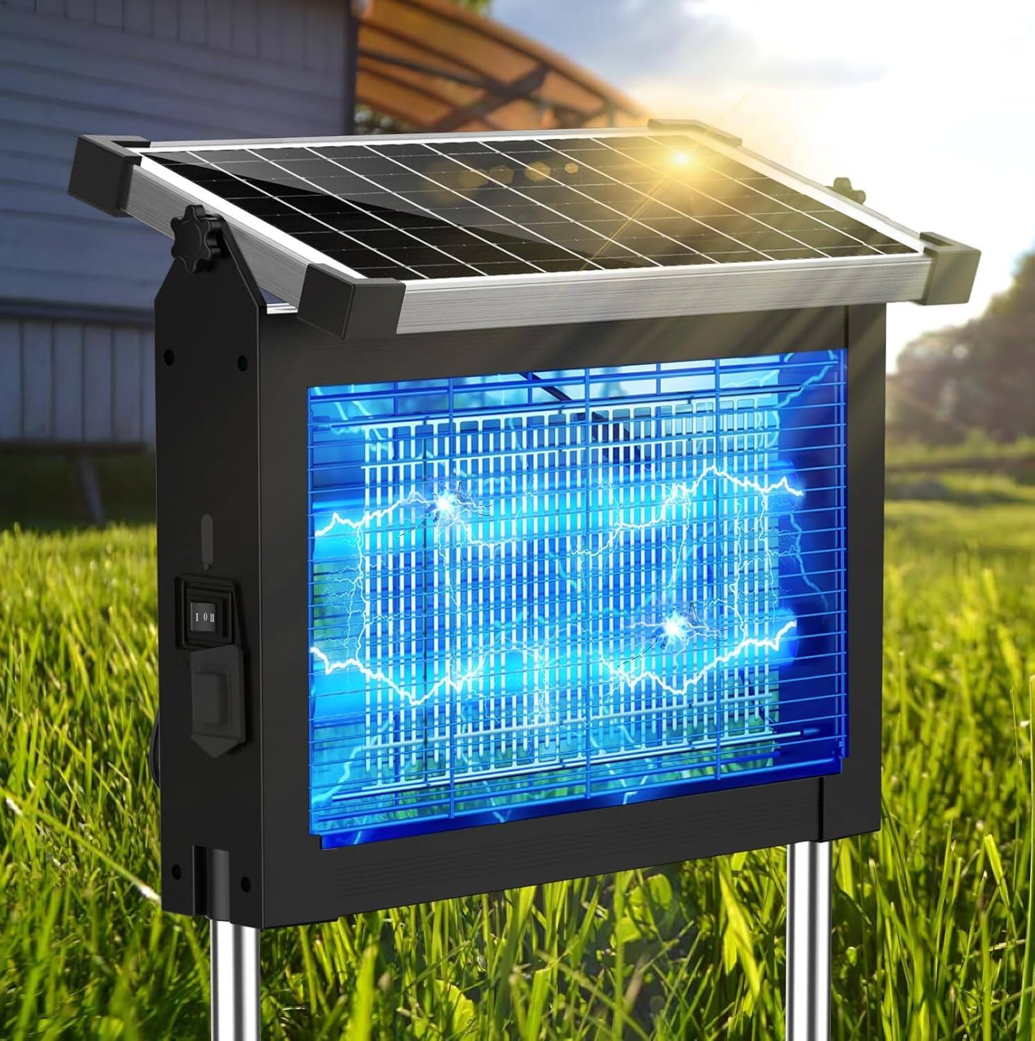 Front. AENKYO - Solar Bug Zapper Outdoor,4500V Mosquito Zapper Waterproof with Panel Sensor Rechargeable - Black.