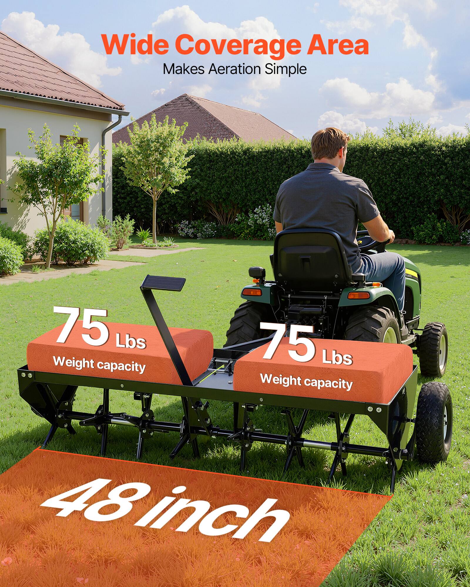 Wide Coverage Area Makes Aeration Simple  
75 Lbs Weight Capacity  
75 Lbs Weight Capacity  
48 inch