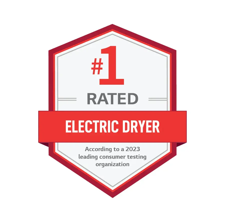 The text on the image reads: "1 Rated Electric Dryer according to a 2023 leading consumer testing organization."