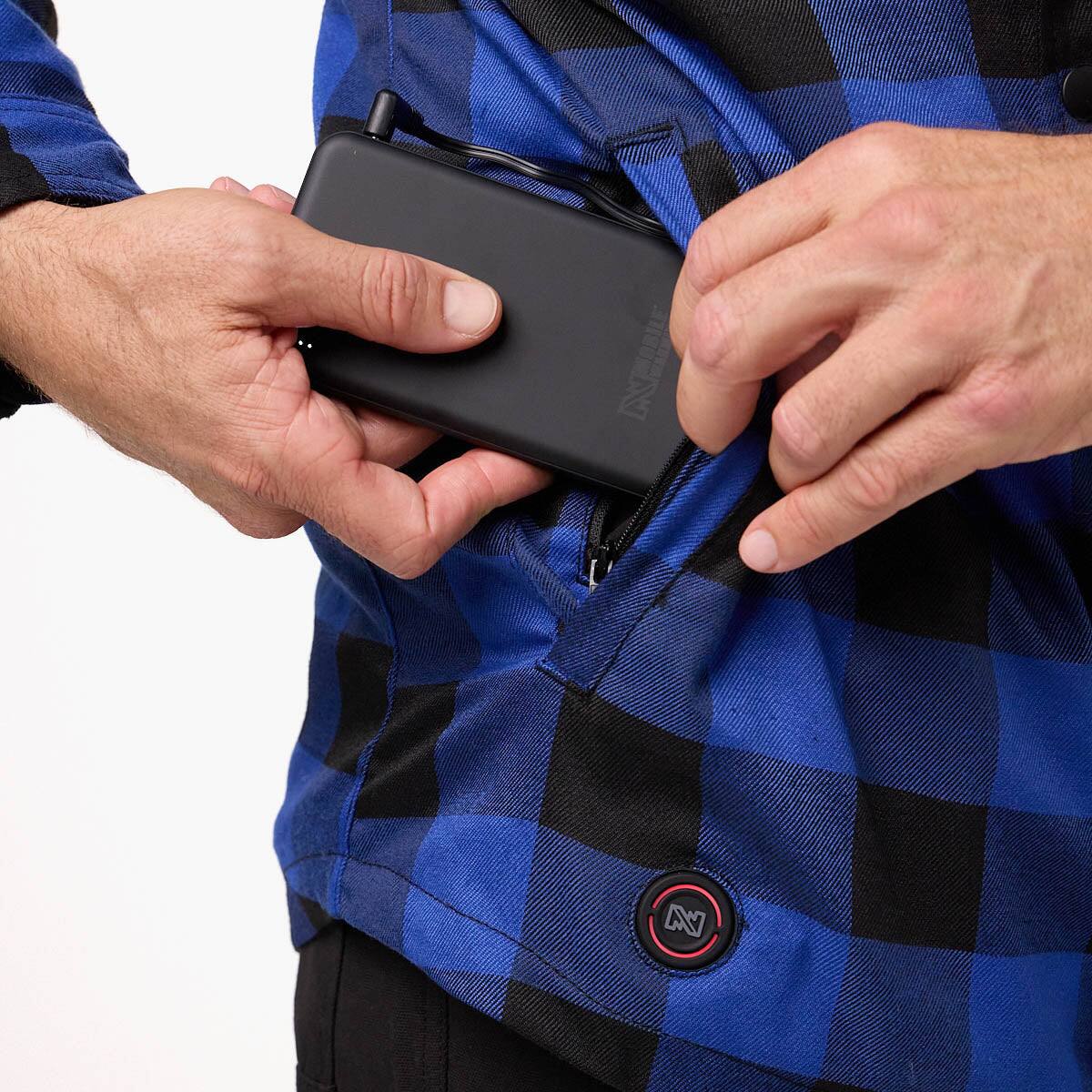 Alt View 6. Mobile Warming - Men's Flannel Heated Hoodie Jacket - Black/Blue.