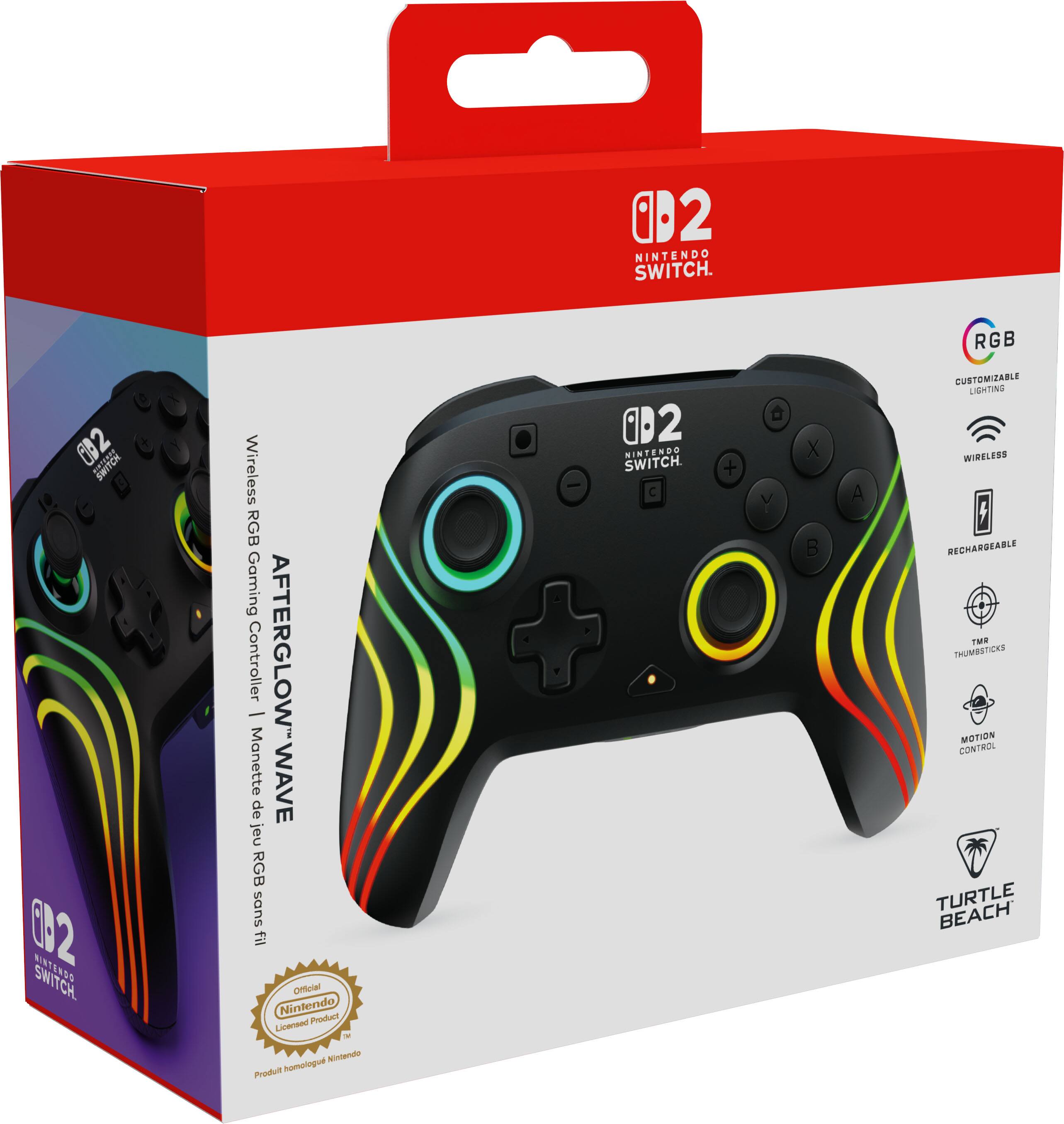12 NINTENDO SWITCH. RGB 092 : SHi C2 ESTENSO SWITCH Wireless RGB Gaming | Controller AFTERGLOWV Manette WAVE de jeu RGB sans fil Offcial Nintendo Product Licereed - Nisterde Produit homologue - 2 NINTENDO SWITCH + a Y X B A CUSTOMIZABLE LIGHTING WIRELESS RECHARDEABLE iane THUMBSTICKS MOTION CONTROL TURTLE BEACH