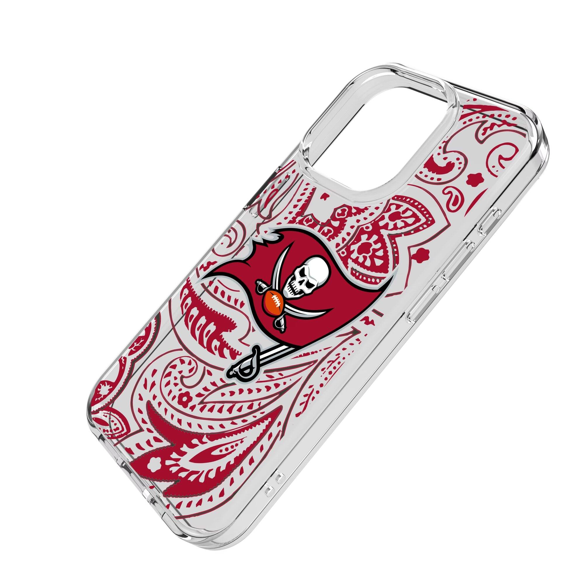 Alt View 1. Keyscaper - Tampa Bay Buccaneers iPhone Clear Paisley Design Case - 15 Plus - Multicolor.