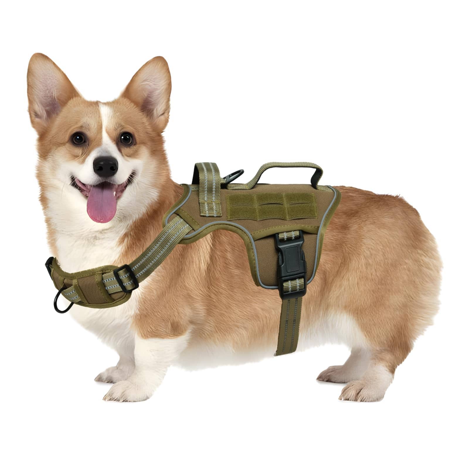 Paradigms Interiors - Dog Harness Sized No Pull With Handle Easy On And Off Service Vest Molle System Reflective Pet For Walking - Khaki-L(Neck:18-24",Chest:25-36"),45-80 lbs