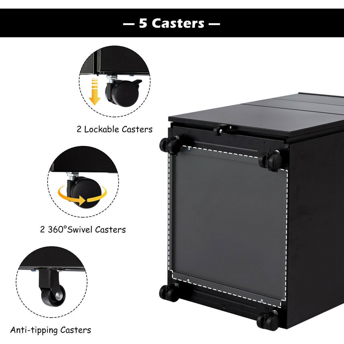 - 5 Casters
  - 2 Lockable Casters
  - 2 360° Swivel Casters
  - Anti-tipping Casters