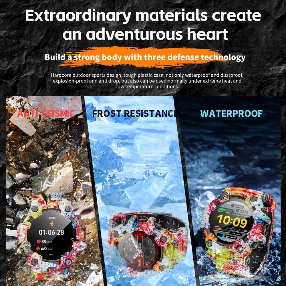 Extraordinary materials create an adventurous heart

Build a strong body with three defense technology

Hardcore outdoor sports design, tough plastic case, not only waterproof and dustproof, explosion-proof and anti-drop, but also can be used normally under extreme heat and low temperature conditions.

ANTI-SEISMIC
FROST RESISTANCE
WATERPROOF

08:30
01:06:28
2080 - 10:09
DO - 88
SPA
463 Kcal