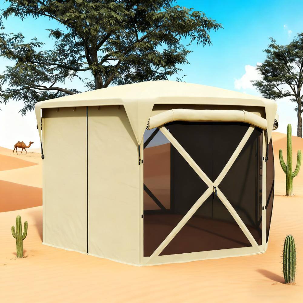 Left. Tiramisubest - 11x11ft Pop Up Tent with Removable Roof & Mesh Sidewalls for Outdoor Events - Beige.