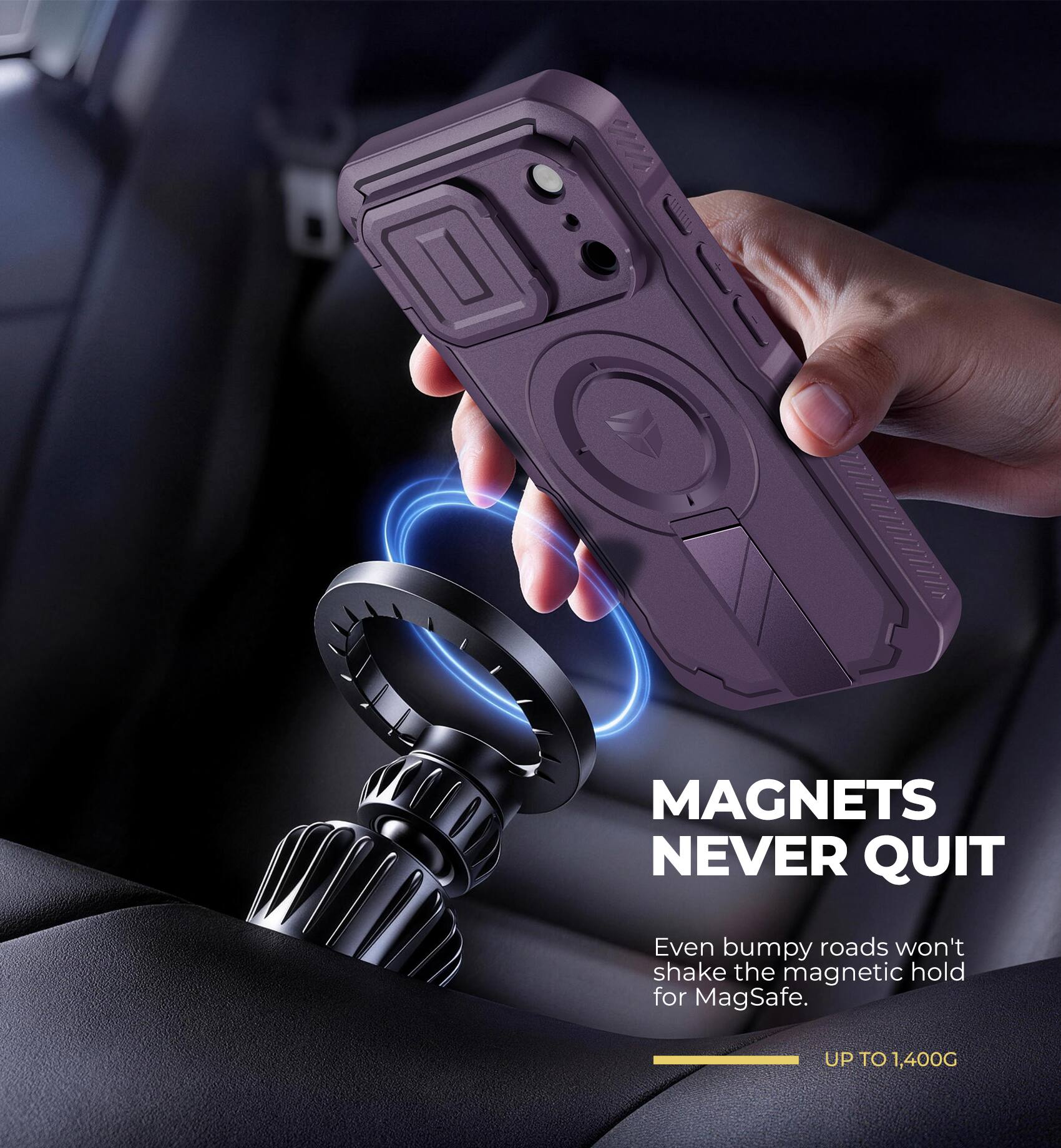 MAGNETS NEVER QUIT

Even bumpy roads won't shake the magnetic hold for MagSafe.

UP TO 1,400G