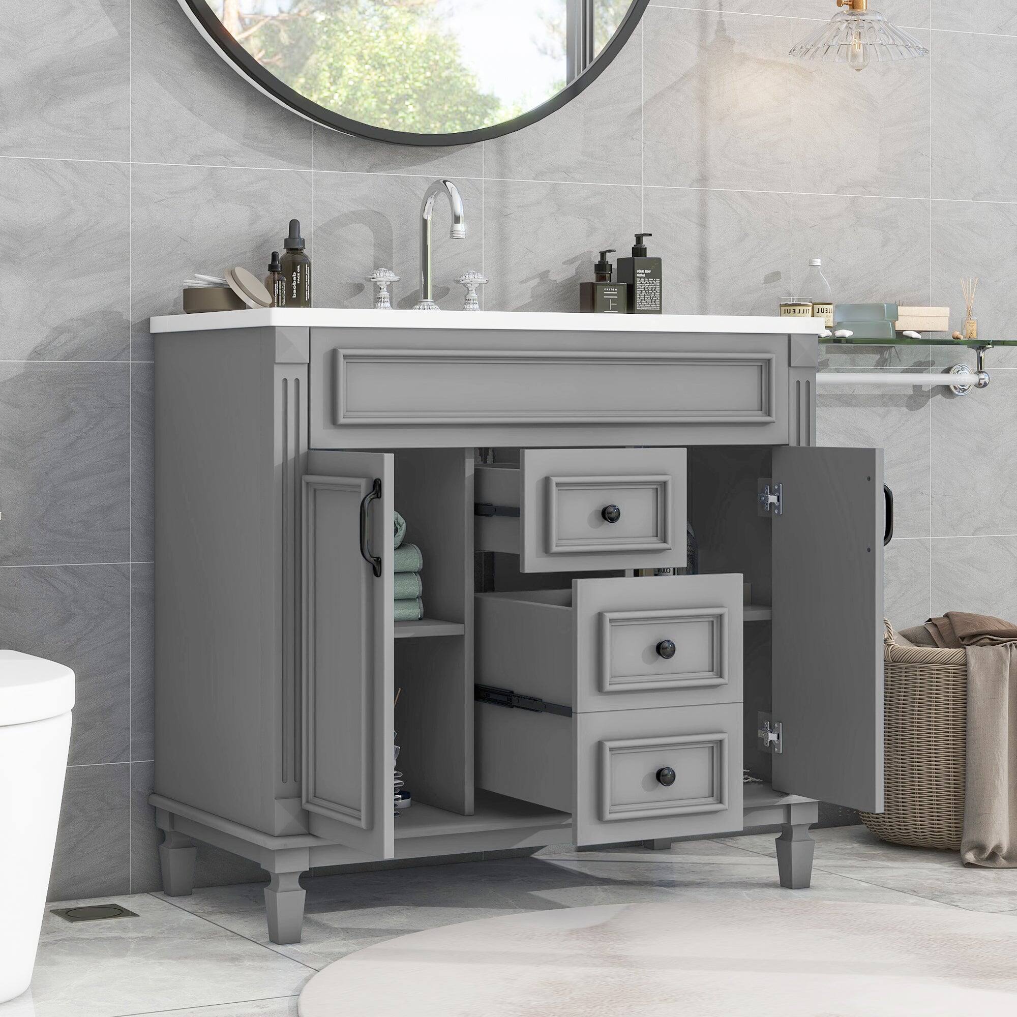 Alt View 5. Boyel Living - 36 Inch Bathroom Vanity with Ceramic Sink 2 Doors 2 Drawers Grey - Gray.