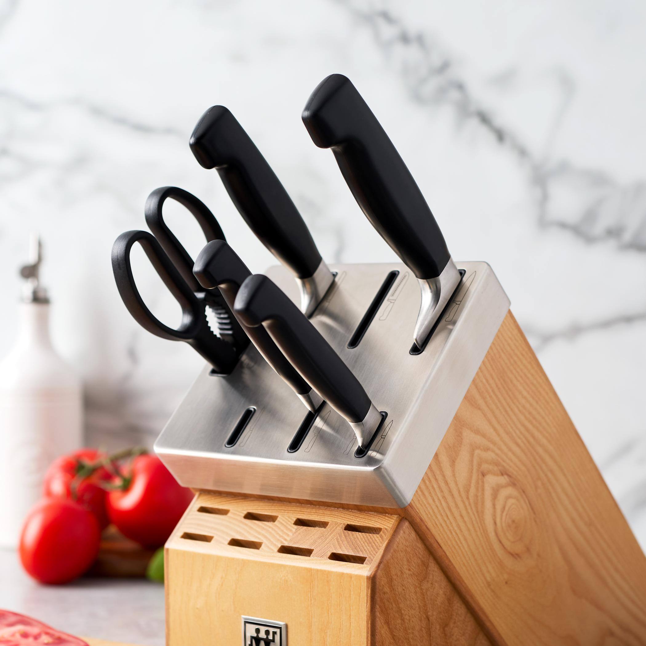Alt View 4. ZWILLING - ZWILLING Four Star 7-pc Self-Sharpening Knife Block Set - Light Wood Block - Light Brown.