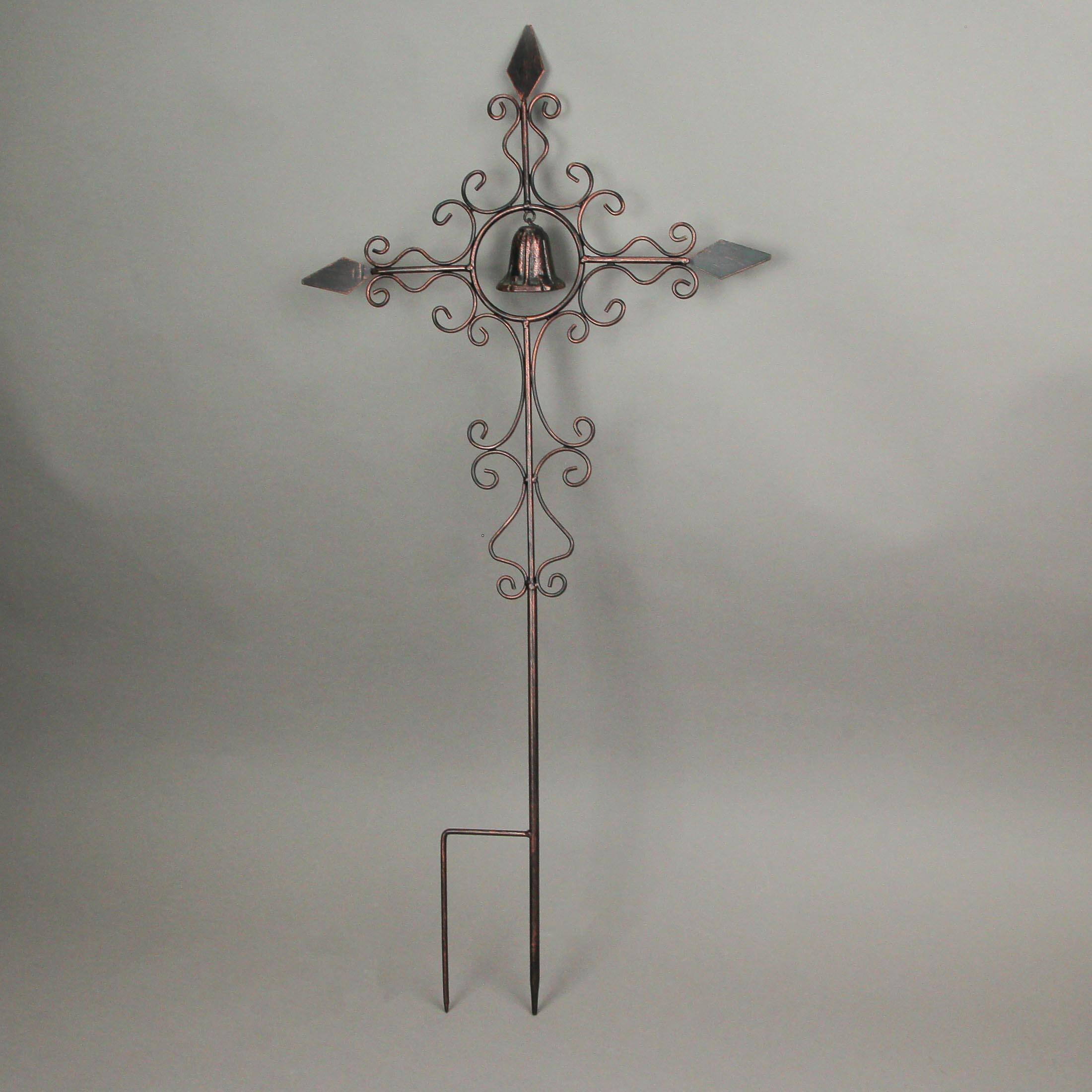 Alt View 3. Things2Die4 - Set of 2 Aged Copper Finished Scroll Design Metal Garden Stakes With Wind Bells - Copper.