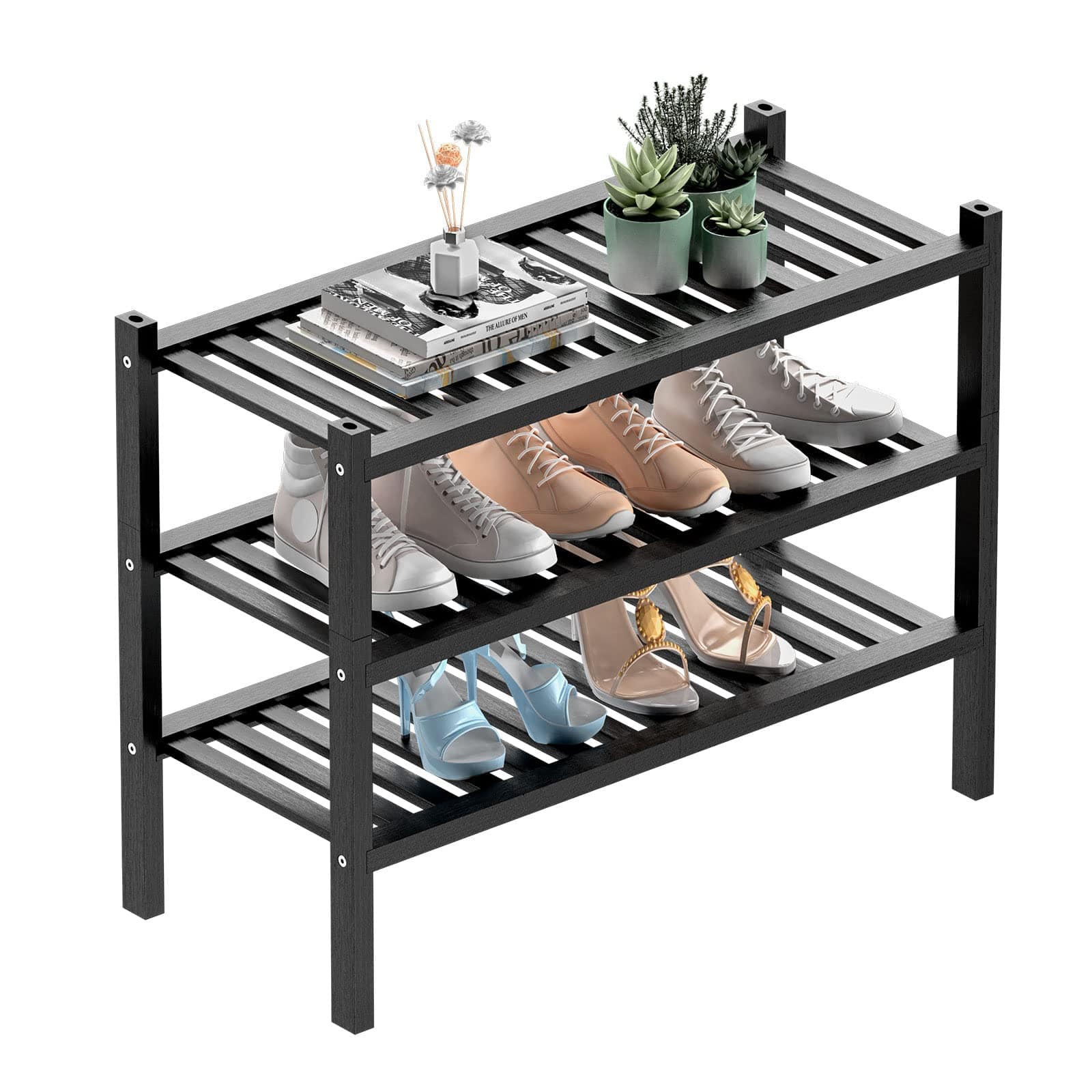Refined Abode Design - Shoe Rack Storage Shelf Organizer Rack Elegant Durable Small Home Household Essential Item Solution Design - Black 3 Tier(Thick)