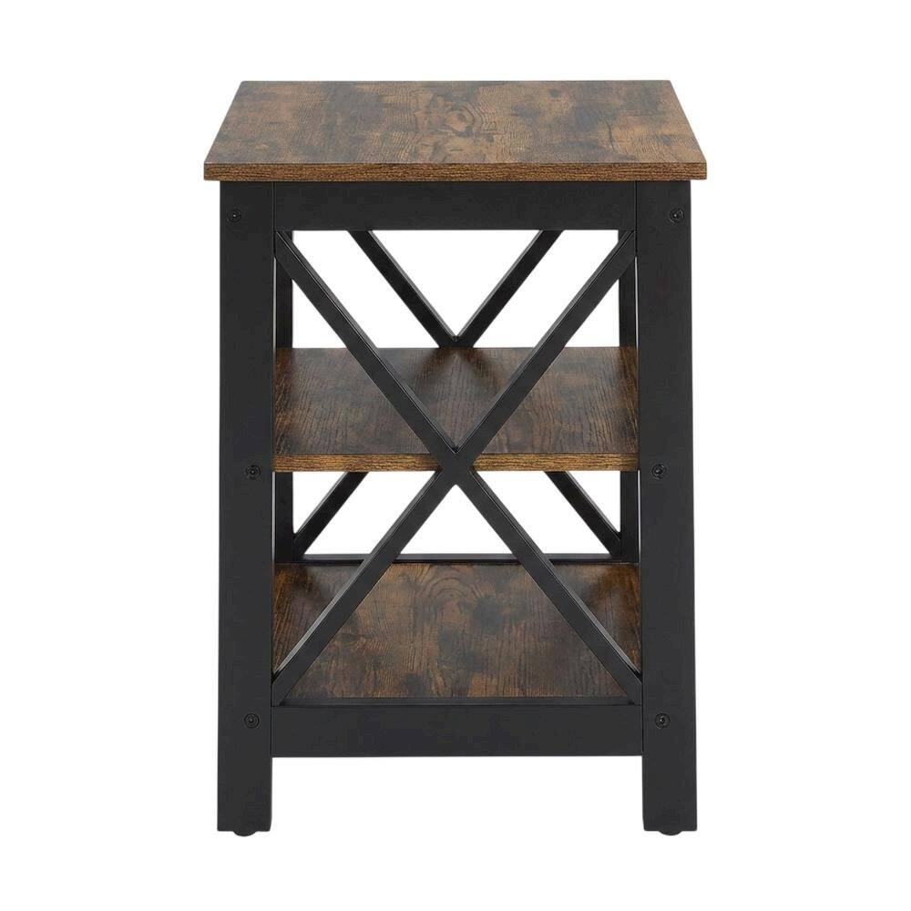 Angle. FurniFact - Barnwood and Black Finish End Table with Shelving for Stylish Living Spaces - Barnwood/Black.