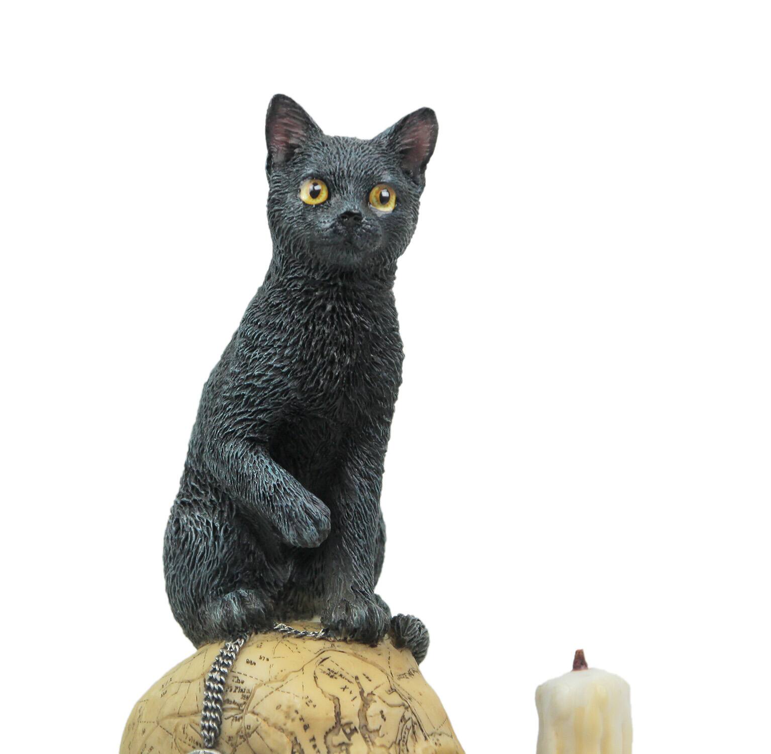 Alt View 4. Veronese Design - Lisa Parker Spirits of Salem Black Cat on Human Skull Statue 6.5 Inches High - Multicolored.