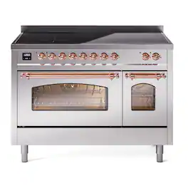 ILVE - Nostalgie II Series 48 in. Induction Range with 6 Induction Elements (Copper Trim) - Stainless Steel