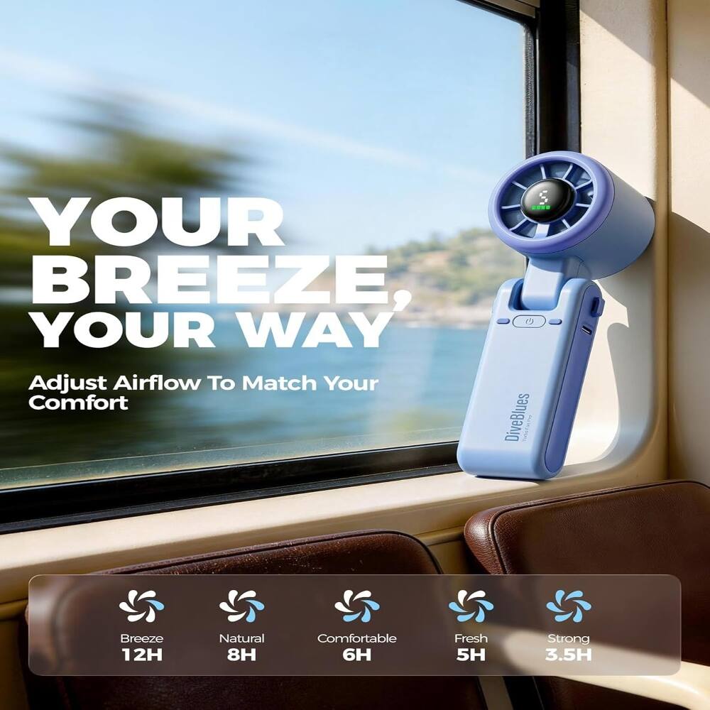 YOUR BREEZE, YOUR WAY  
Adjust Airflow To Match Your Comfort  
DiveBlues TateTaTw Breeze  
1 12H Natural 8H Comfortable 6H Fresh 5H Strong 3.5H
