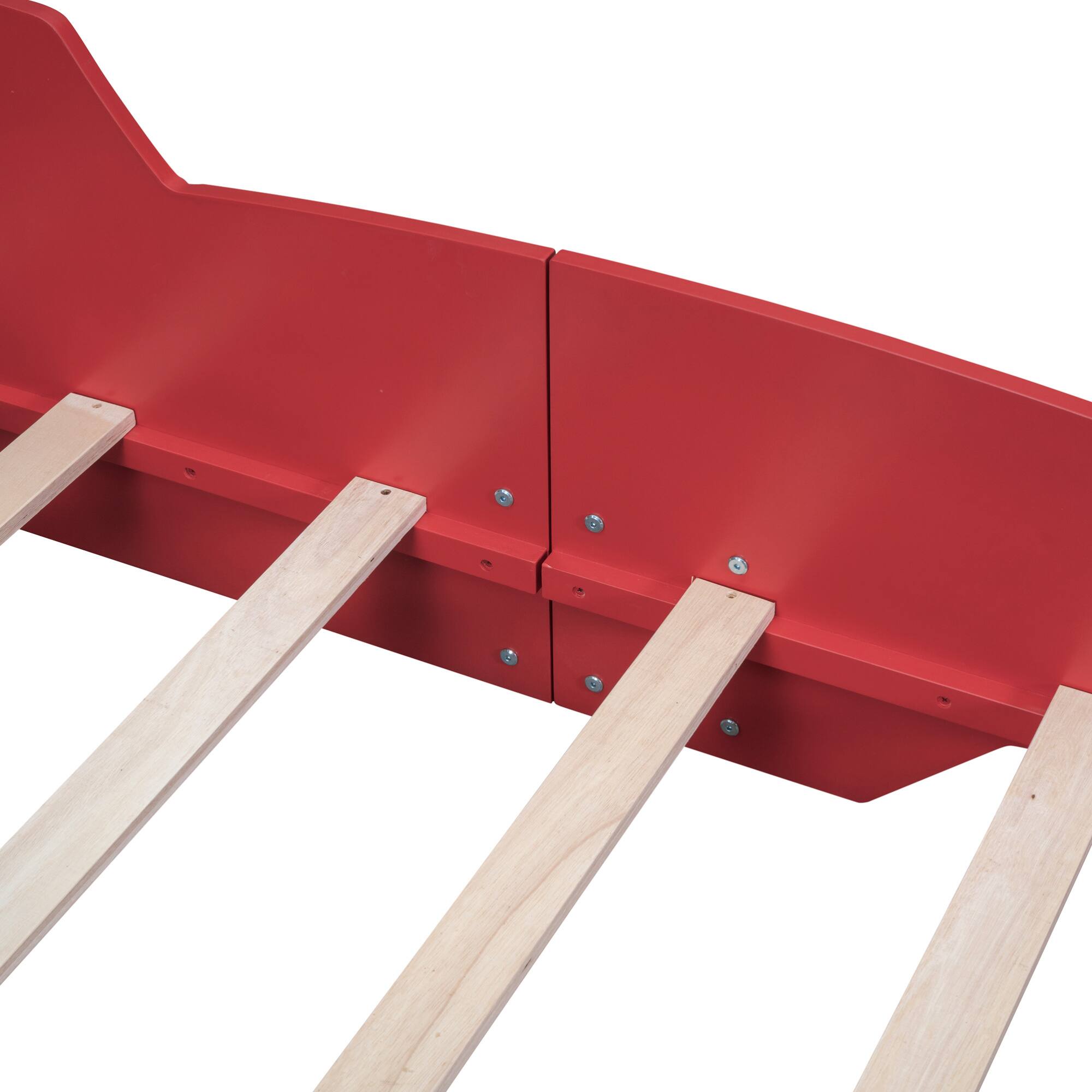 Alt View 8. GOODSILO - Twin Size Youth Race Car Themed Platform Bed with Side Rails and Decorative Wheels - Red.