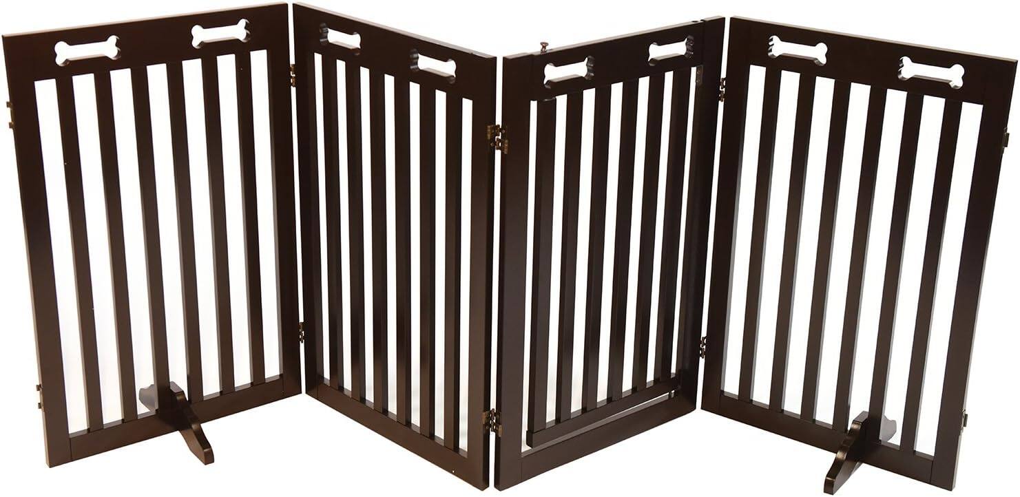 Alt View 1. Arf Pets - Freestanding Dog Gate, 4-Panel Extension, 360° Foldable Dog Gate 80"W x 31.5"H - Espresso.