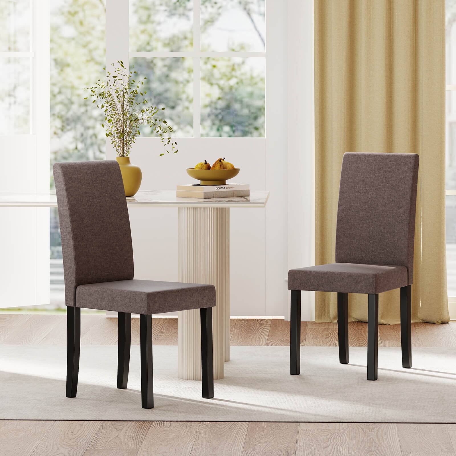 Alt View 5. Costway - Costway Dining Chair Set of 2 Fabric Upholstered Rubber Wood Legs Side Armless - Brown.