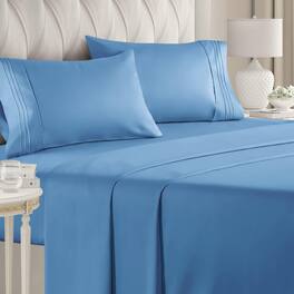 CGK Linens - Luxury Soft 4 Piece Solid Bed Sheet Set - Deep Pocket Fits 8"-16" Mattresses - California king - Denim Blue