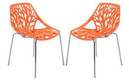 LeisureMod - Asbury Set of 2 Modern Stackable Dining Chair with Chrome Steel Legs and Cut Out Design for Indoor Outdoor - Orange