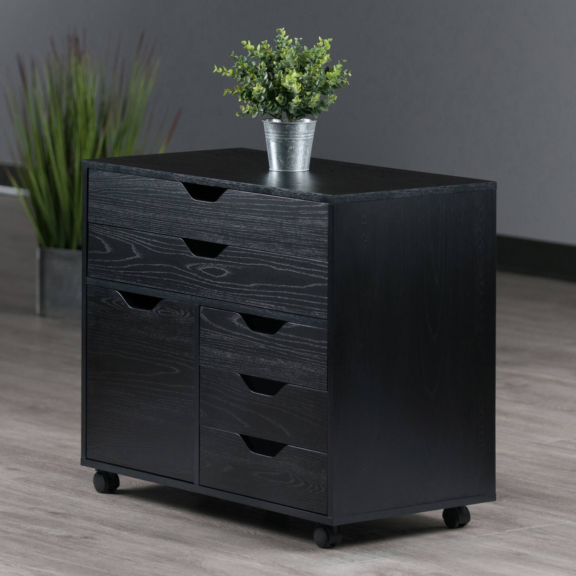 Alt View 8. Winsome Wood - Halifax 3-Section Multi-Storage Mobile Cabinet - Black.
