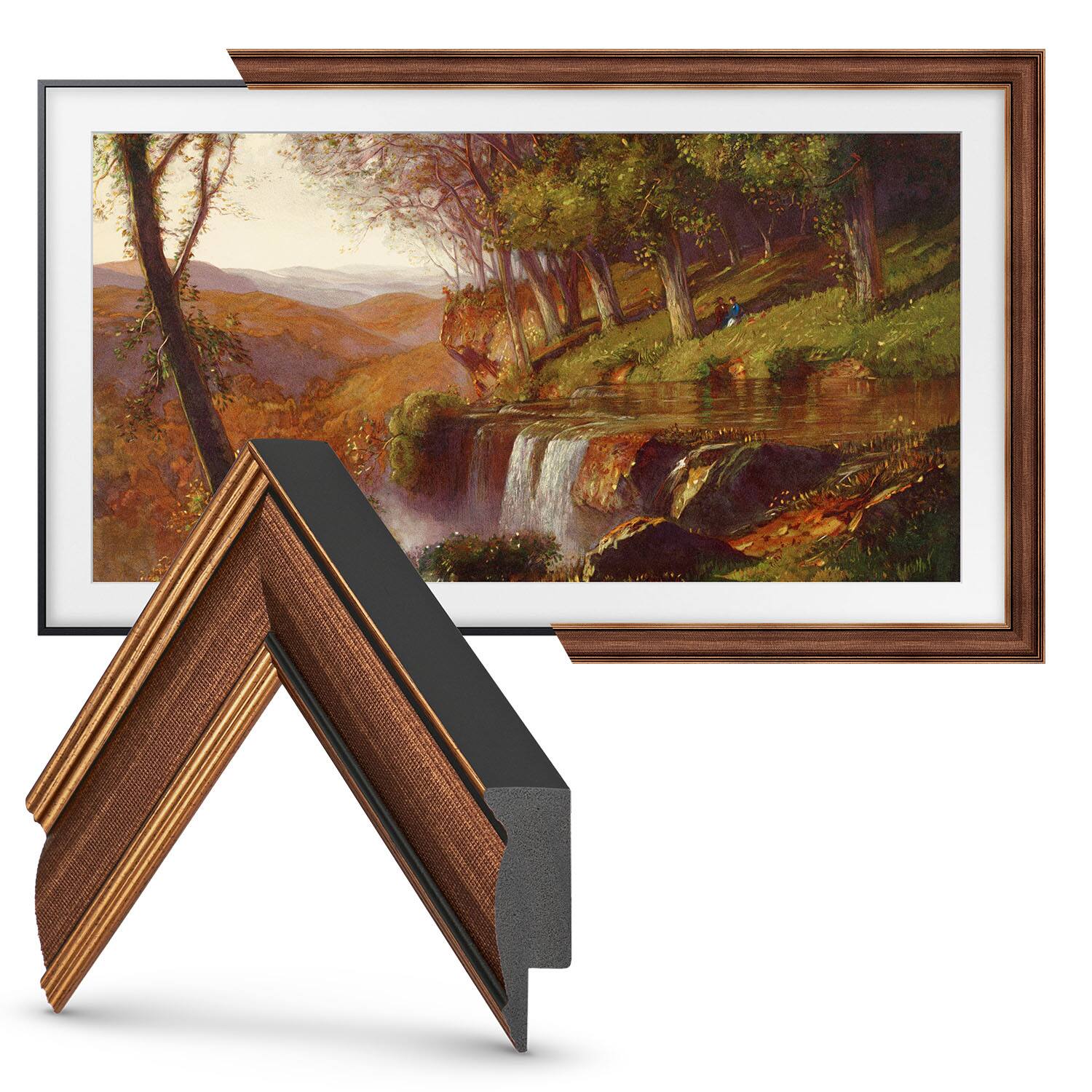 Left. Deco TV Frames - 65" Slim Bezel for Samsung The Frame TV - Industrial Copper.
