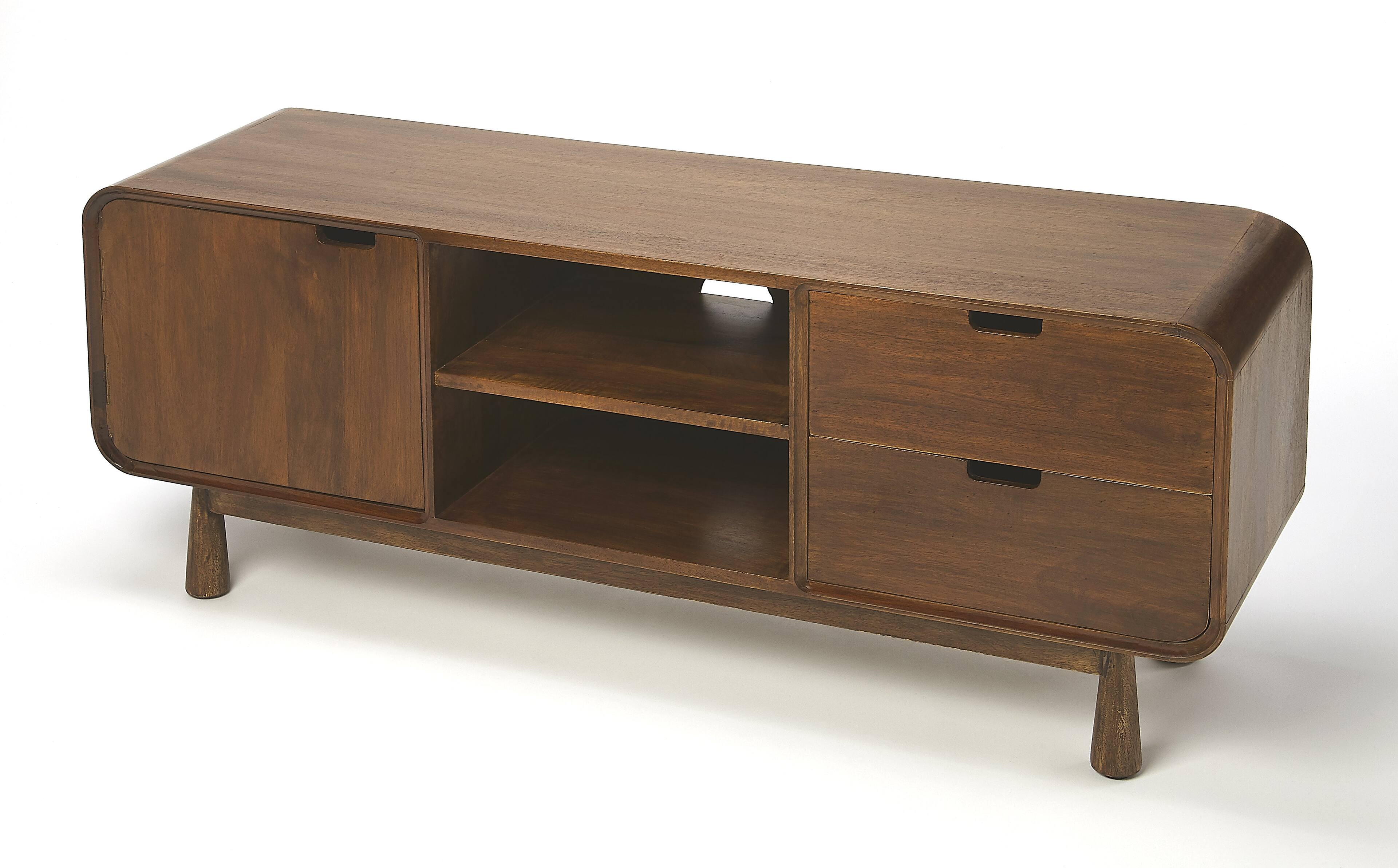 Front. Butler Specialty - Drayton 49.5 in. W Rectangular Wood Modern Waterfall Edge TV Stand - Medium Brown.