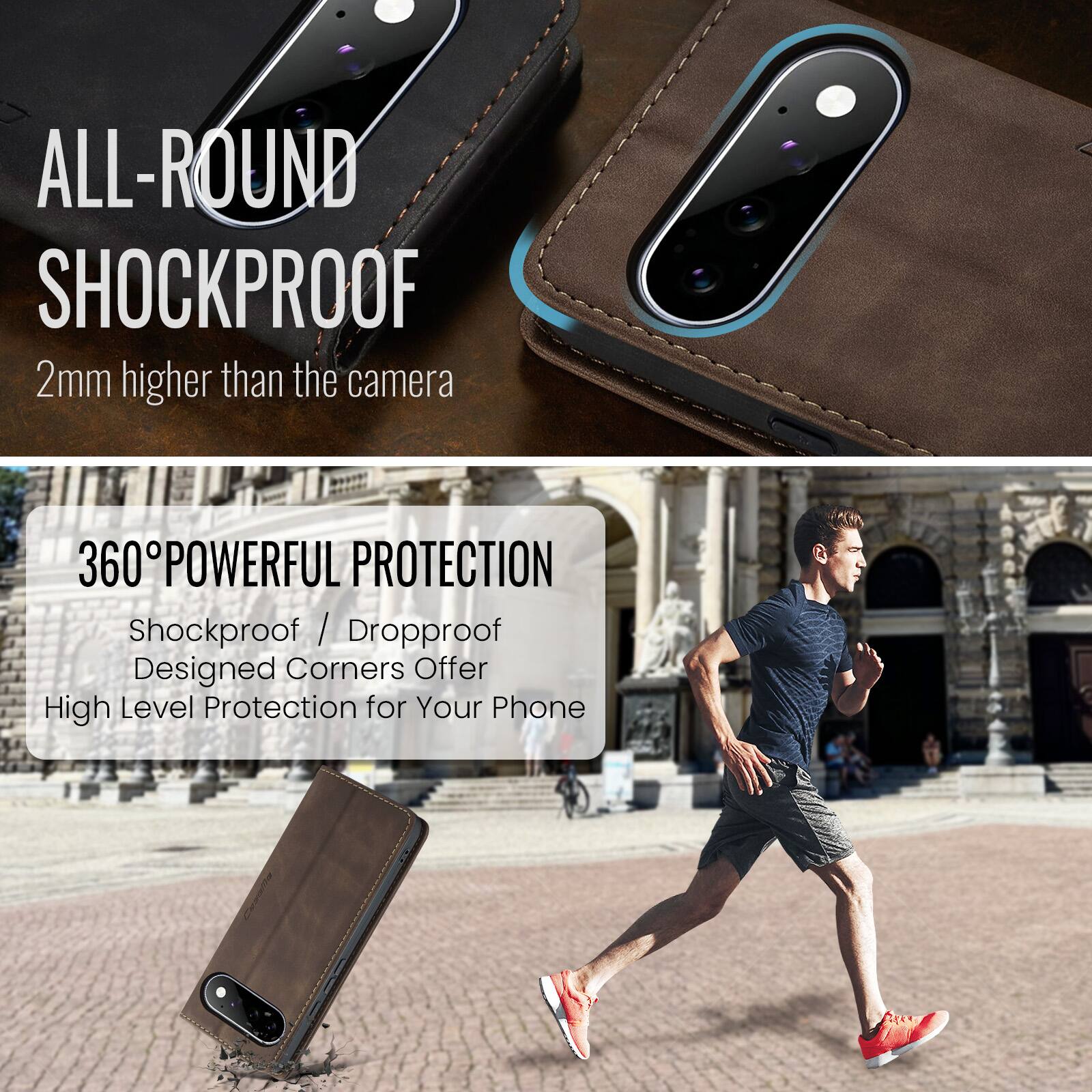 ALL-ROUND SHOCKPROOF  
2mm higher than the camera  

360° POWERFUL PROTECTION  
Shockproof / Dropproof  
Designed Corners Offer High Level Protection for Your Phone