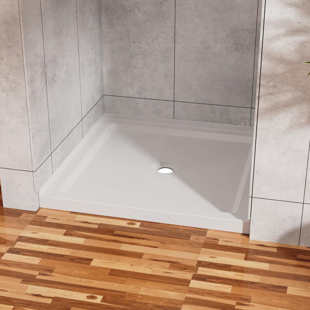"JUJABU - 36""x36"" Shower Pan 3.3"" Height Single Threshold Shower Base in Slate Anti-slip Acrylic, Center Drain - White" price history on PriceWatchPro