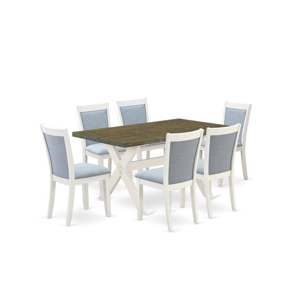 Alt View 4. East West Furniture - X076MZ015-7 7-Piece Kitchen Table Set Consists of a Dinner Table and 6 Baby Blue Parsons Chairs - Wire Brushed Linen - Multi-Color.
