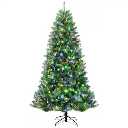 Costway - 8ft Pre-lit Hinged Christmas Tree with Remote Control & 9 Lighting Modes - Green