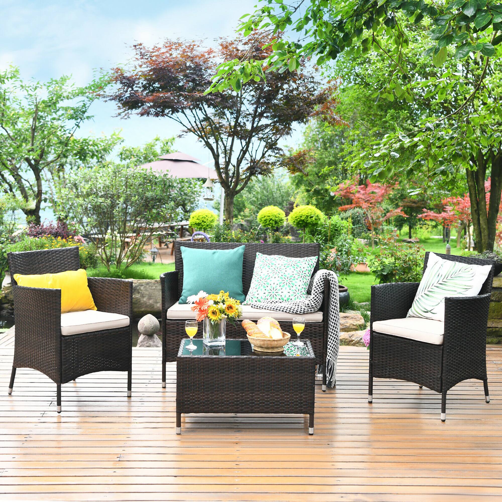 Alt View 4. Costway - Costway 8PCS Patio Furniture Set Cushioned Sofa Coffee Table - Brown.