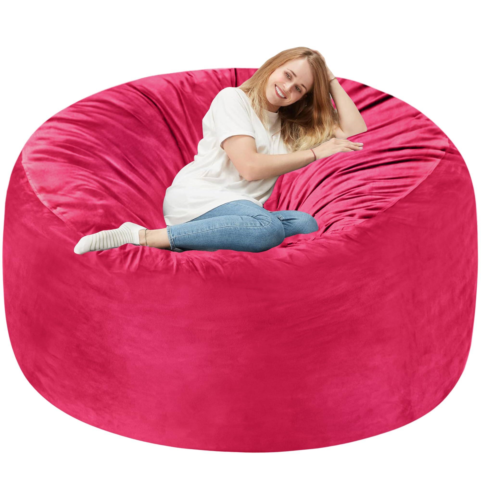 JETRANSPORT - 2ft Bean Bag Chair: 2' Bags With Memory Foam Filled Comfy Beanbag Chairs Round Sofa Dutch Cover-black - Pink 6FT-58"x58"x25"