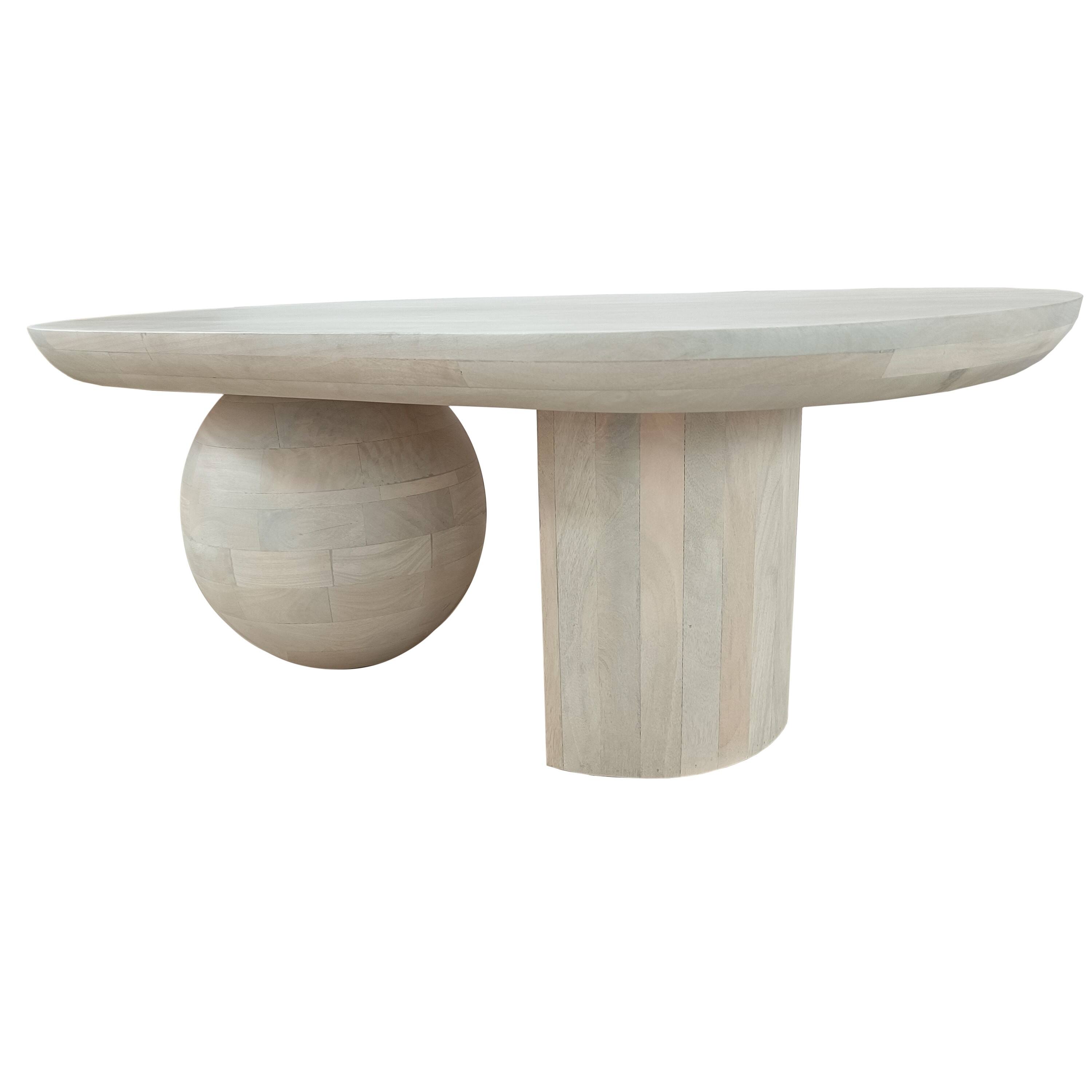 Left. Manhattan Lane - 38 Inch Coffee Table, Oblong Mango Wood Top with a Modern Ball Leg - White.