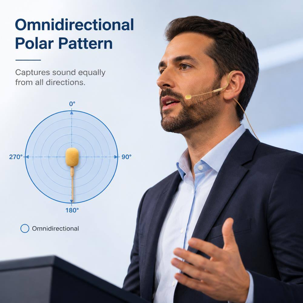 Omnidirectional Polar Pattern  
Captures sound equally from all directions.  
0°  
270°  
90°  
180°  
Omnidirectional