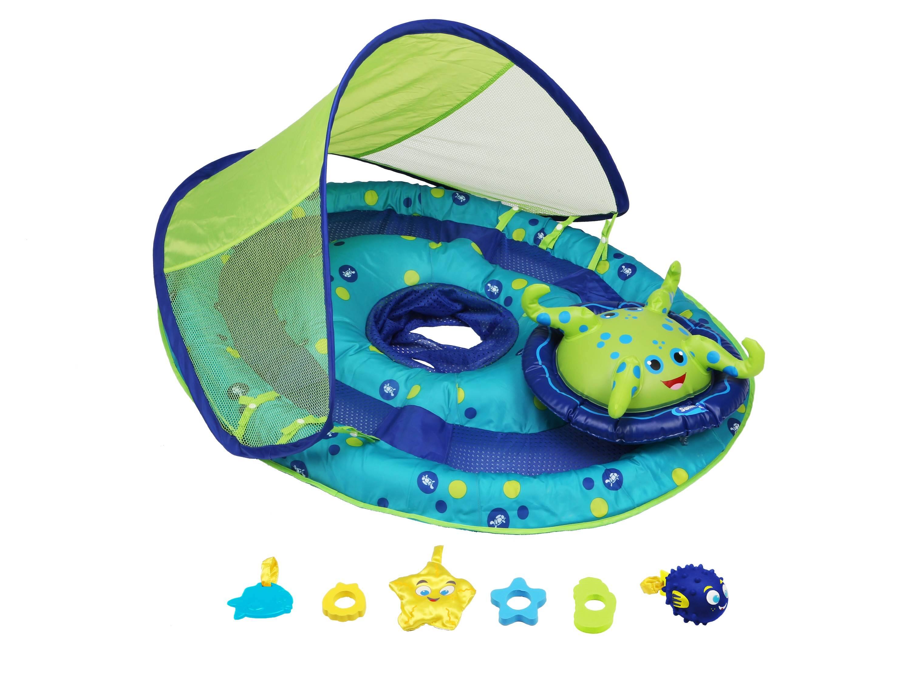 Front. SwimWays - SwimWays Inflatable Baby Spring Pool Float Activity Center with Canopy, Octopus - Multicolor.