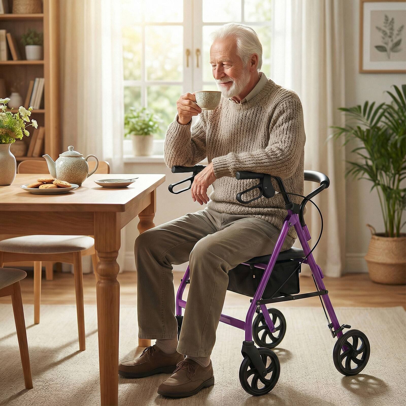 Alt View 3. Costway - Costway Rollator Walker with Seat, Height Adjustable Handles, Storage Basket for Seniors - Purple.